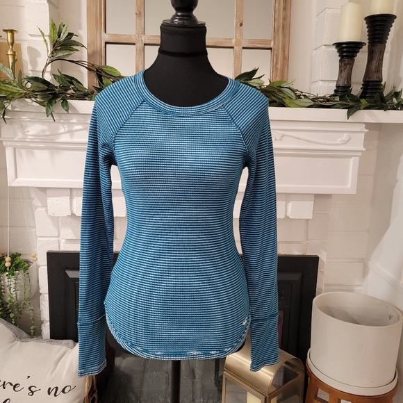 Hollister Co. Henley long sleeve thermal Blue Striped top size small - Picture 1 of 8
